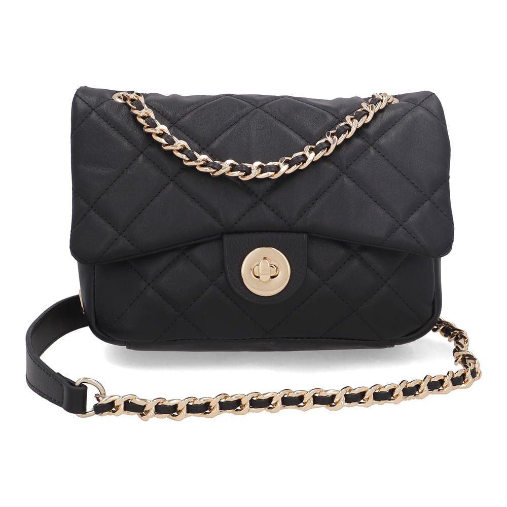 Bolsa Tiracolo Couro Preta Matelassê