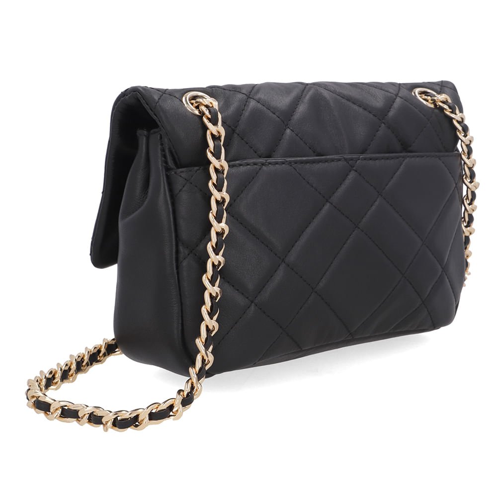 Bolsa Tiracolo Couro Preta Matelassê Preto 2