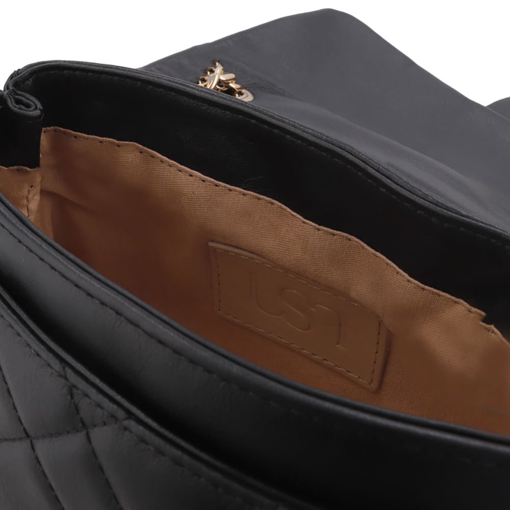 Bolsa Tiracolo Couro Preta Matelassê Preto 3