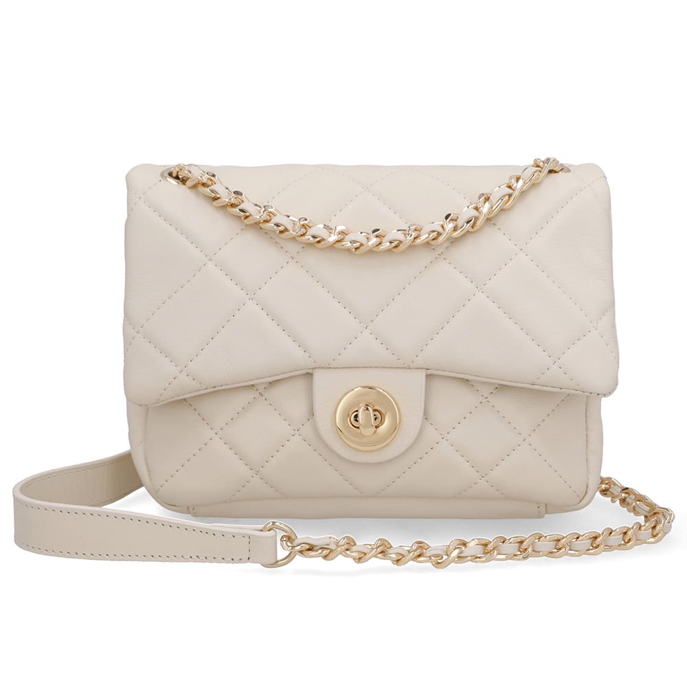 Bolsa Tiracolo Couro Branco Marfim Matelassê