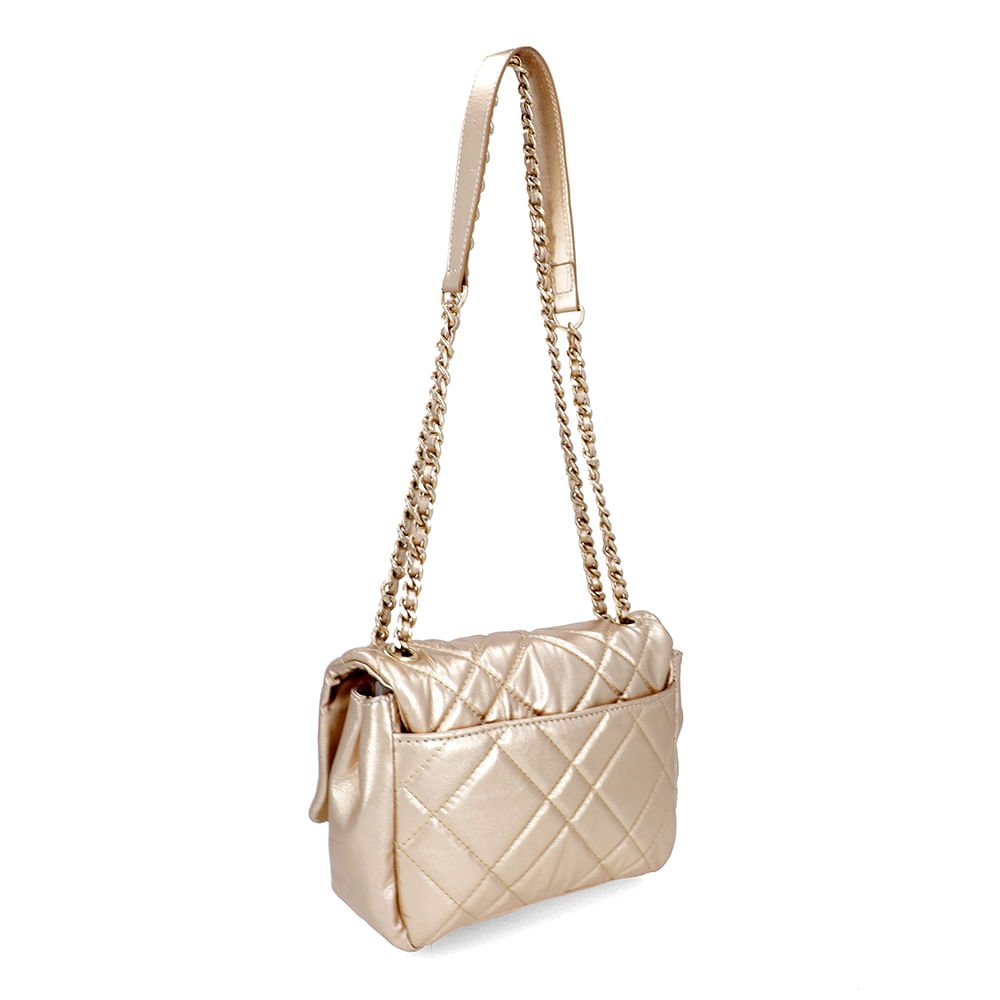 Bolsa Tiracolo Couro Metalizada Ouro Matelassê Dourado 2