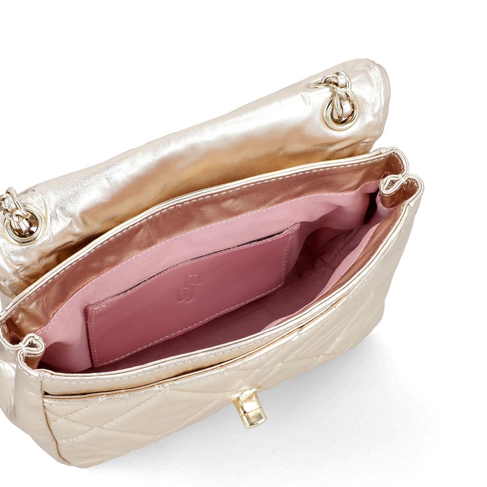 Bolsa Tiracolo Couro Metalizada Ouro Matelassê Dourado 3