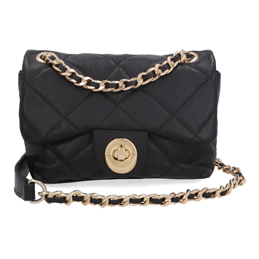 Bolsa Tiracolo Couro Preta Matelassê