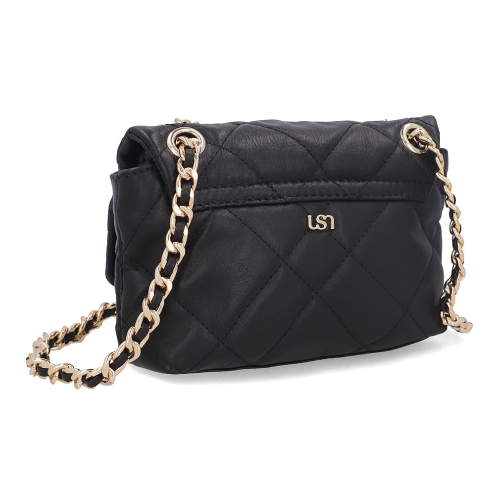 Bolsa Tiracolo Couro Preta Matelassê Preto 2
