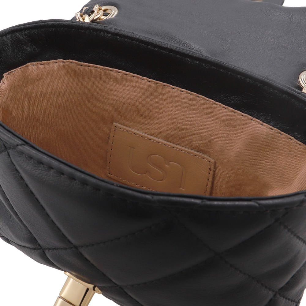Bolsa Tiracolo Couro Preta Matelassê Preto 3
