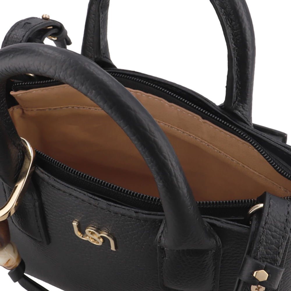 Bolsa Tote Couro Preta Barbicacho Preto 3