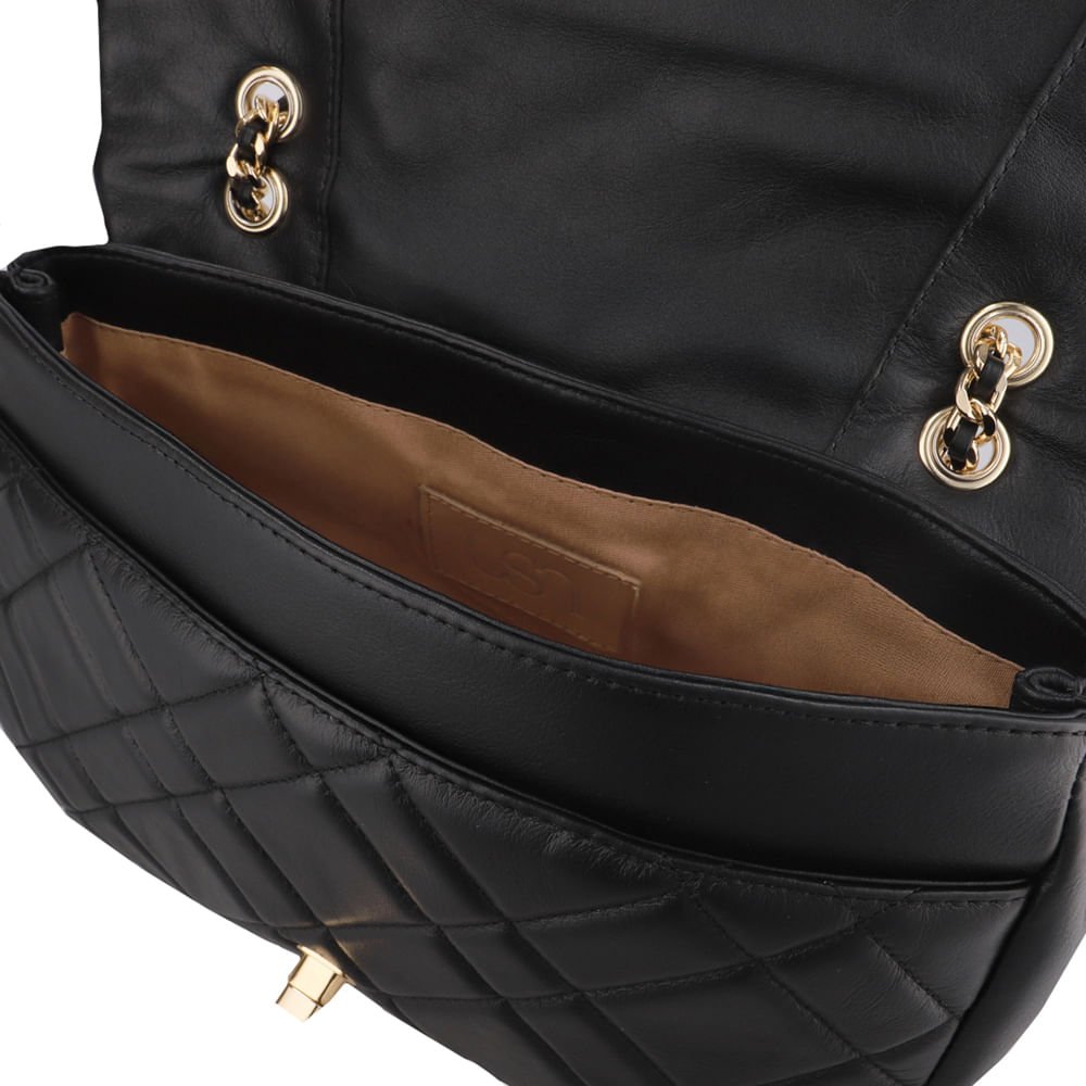 Bolsa Tiracolo Couro Preta Matelassê Preto 3