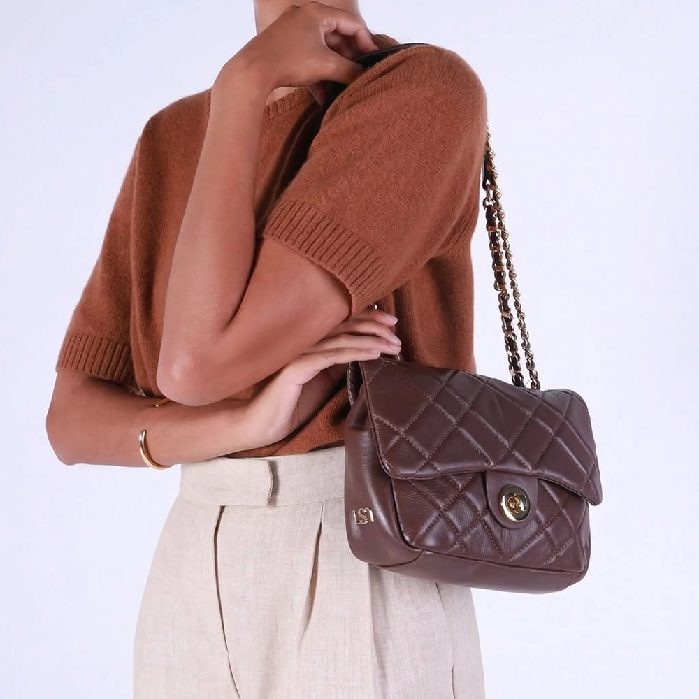 Bolsa Tiracolo Couro Marrom Matelassê Marrom 5