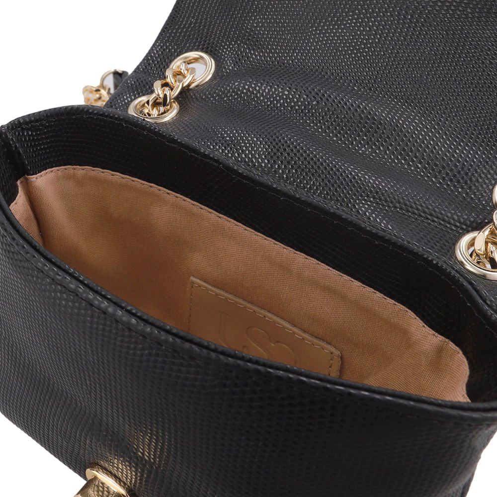 Bolsa Tiracolo Couro Preta Preto 3
