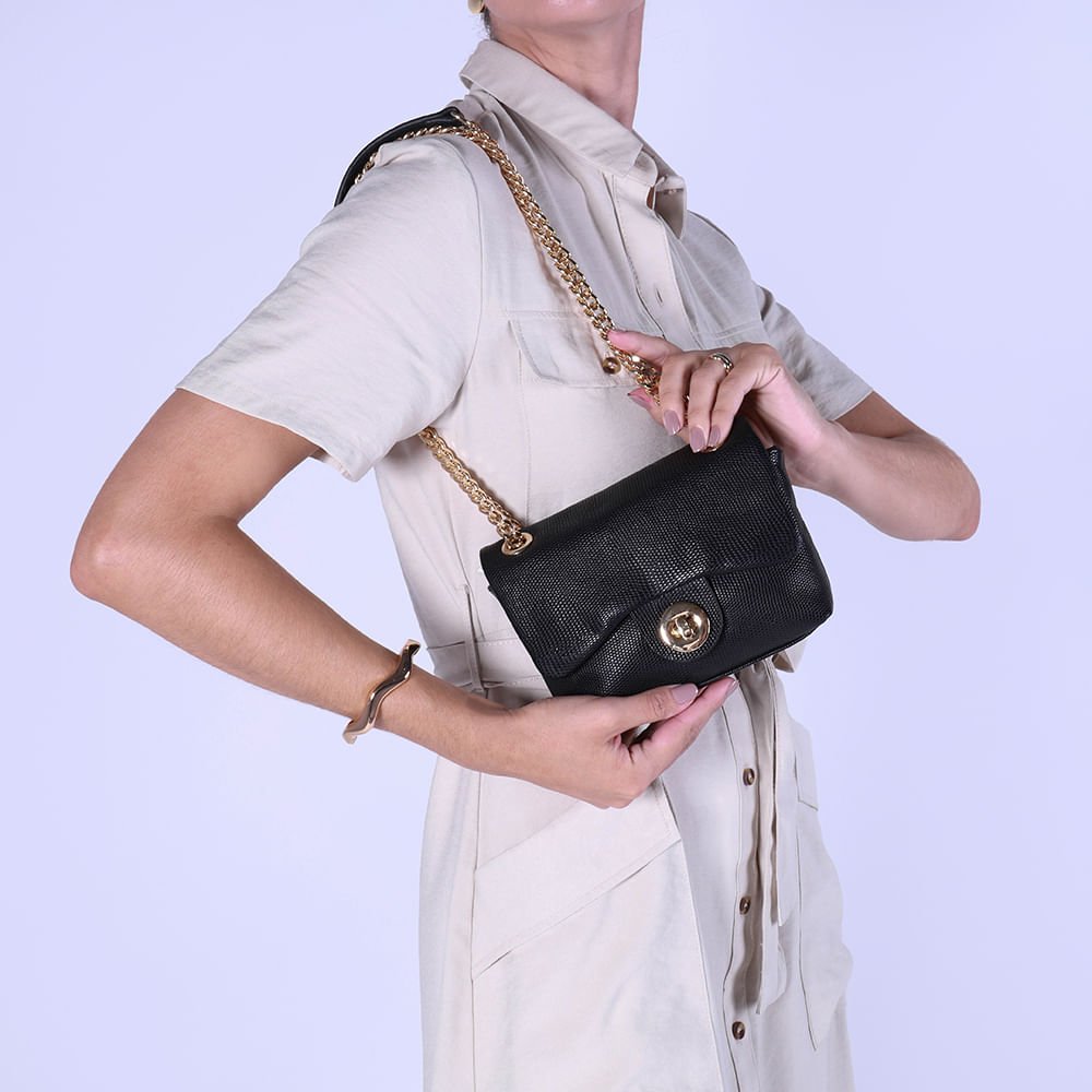 Bolsa Tiracolo Couro Preta Preto 5