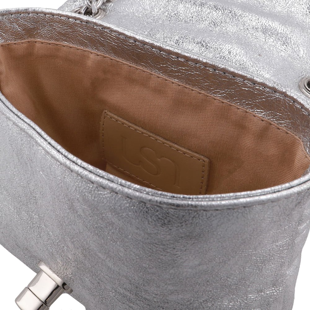 Bolsa Tiracolo Couro Metalizada Prata Prata 3