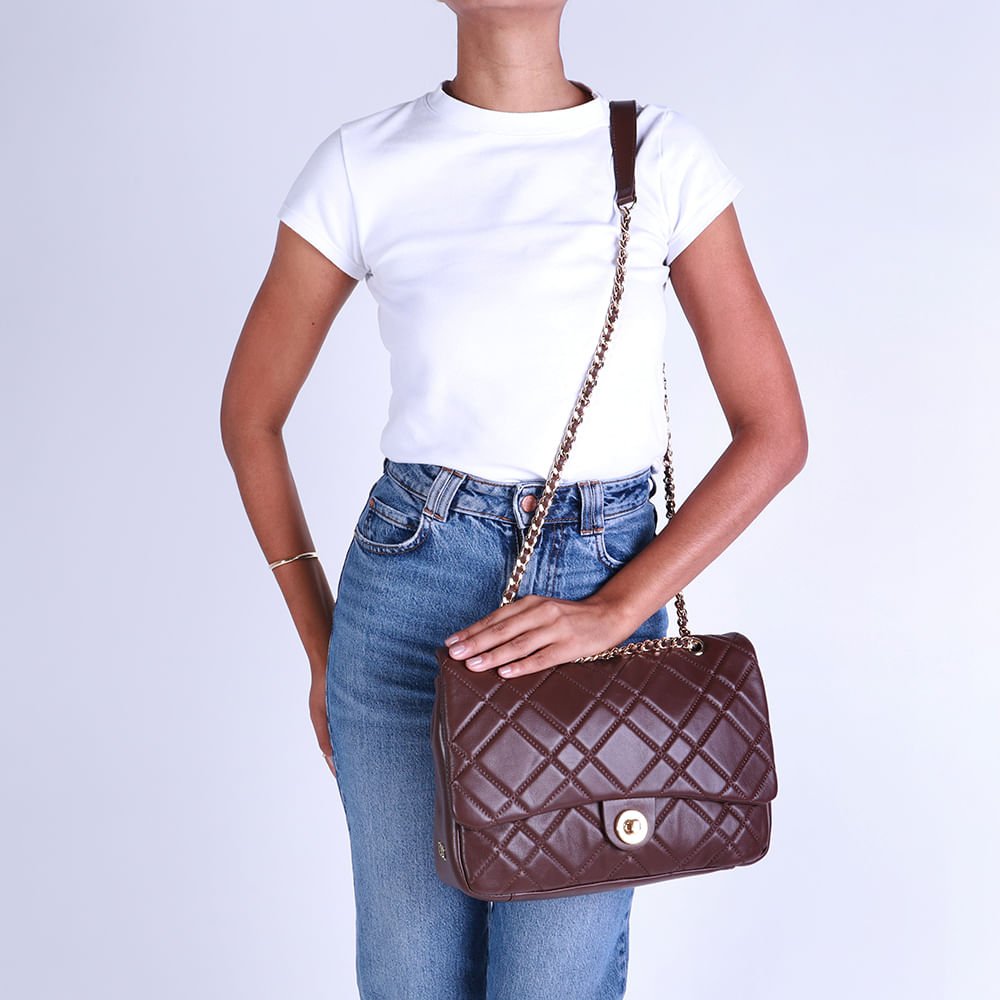 Bolsa Tiracolo Couro Marrom Matelassê Marrom 4