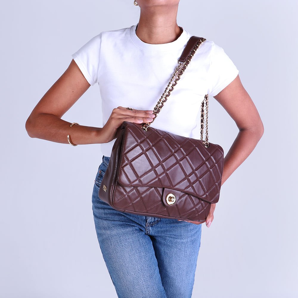 Bolsa Tiracolo Couro Marrom Matelassê Marrom 5