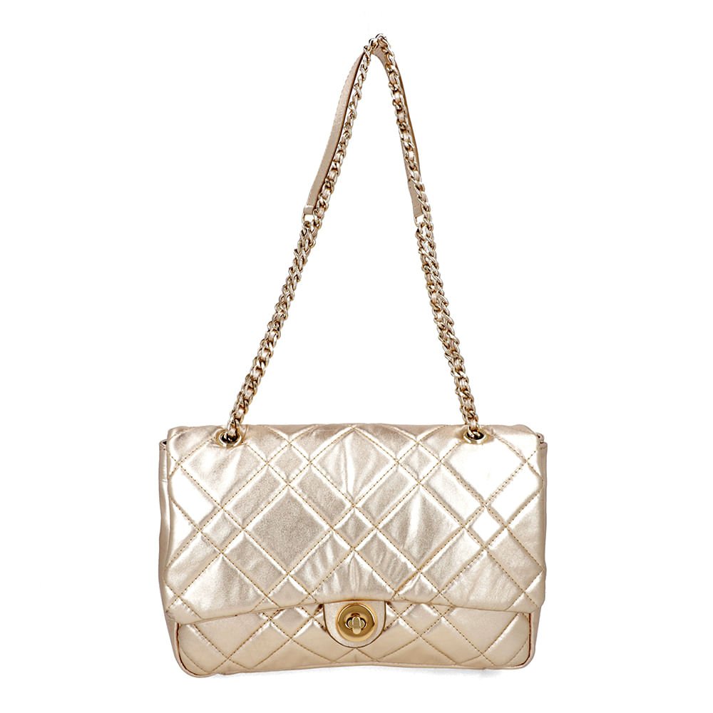 Bolsa Tiracolo Couro Metalizada Ouro Matelassê