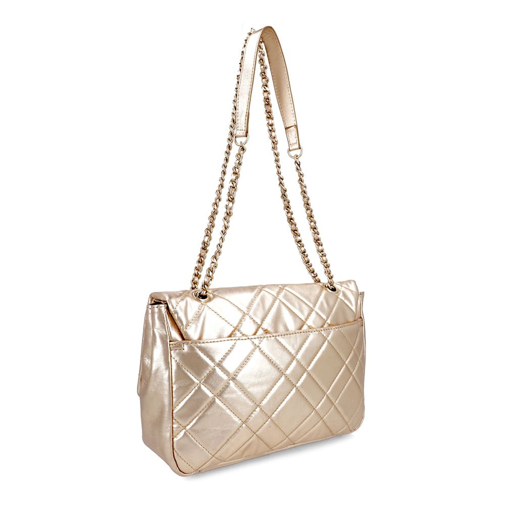 Bolsa Tiracolo Couro Metalizada Ouro Matelassê Dourado 2