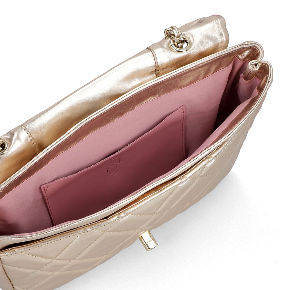 Bolsa Tiracolo Couro Metalizada Ouro Matelassê Dourado 3