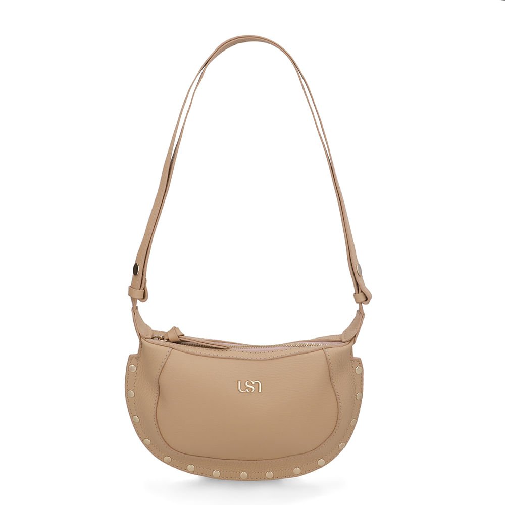 Bolsa Tiracolo Couro Bege Tachas