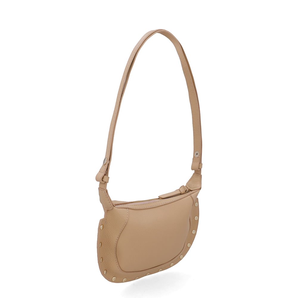 Bolsa Tiracolo Couro Bege Tachas Bege 2