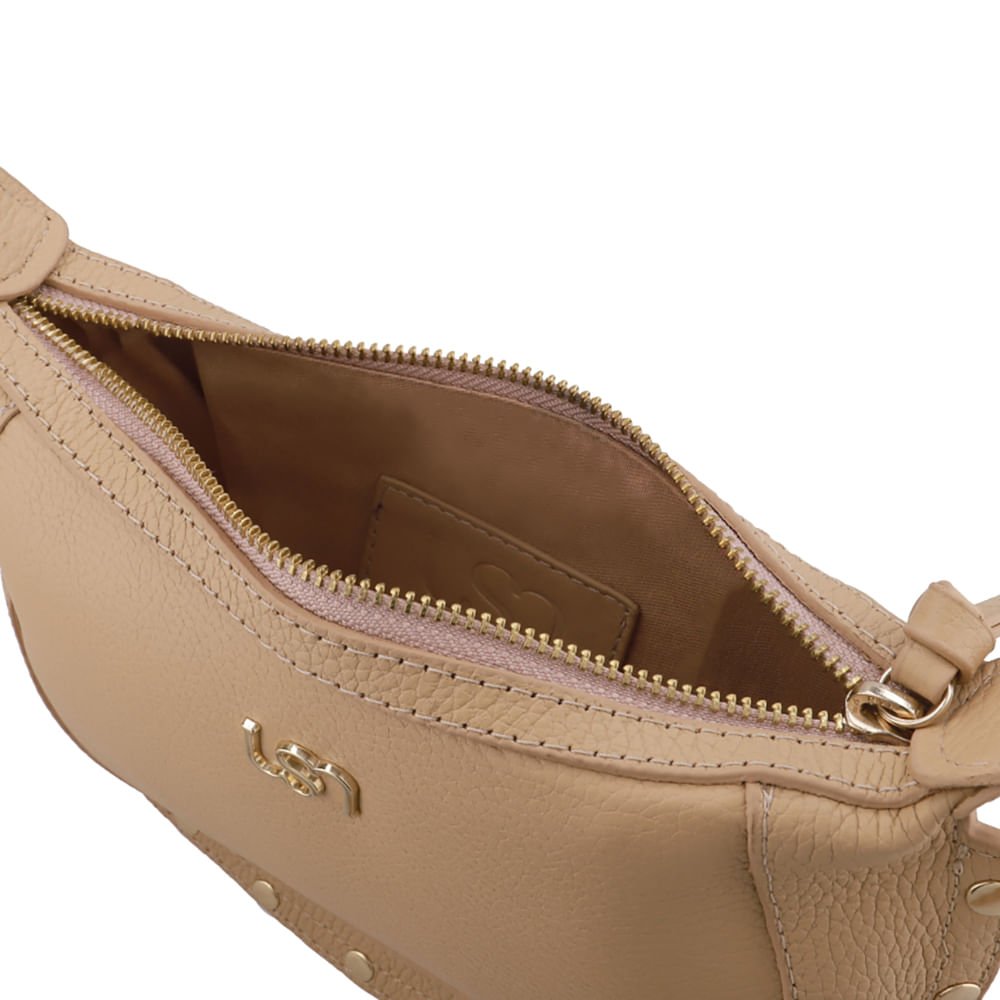 Bolsa Tiracolo Couro Bege Tachas Bege 3
