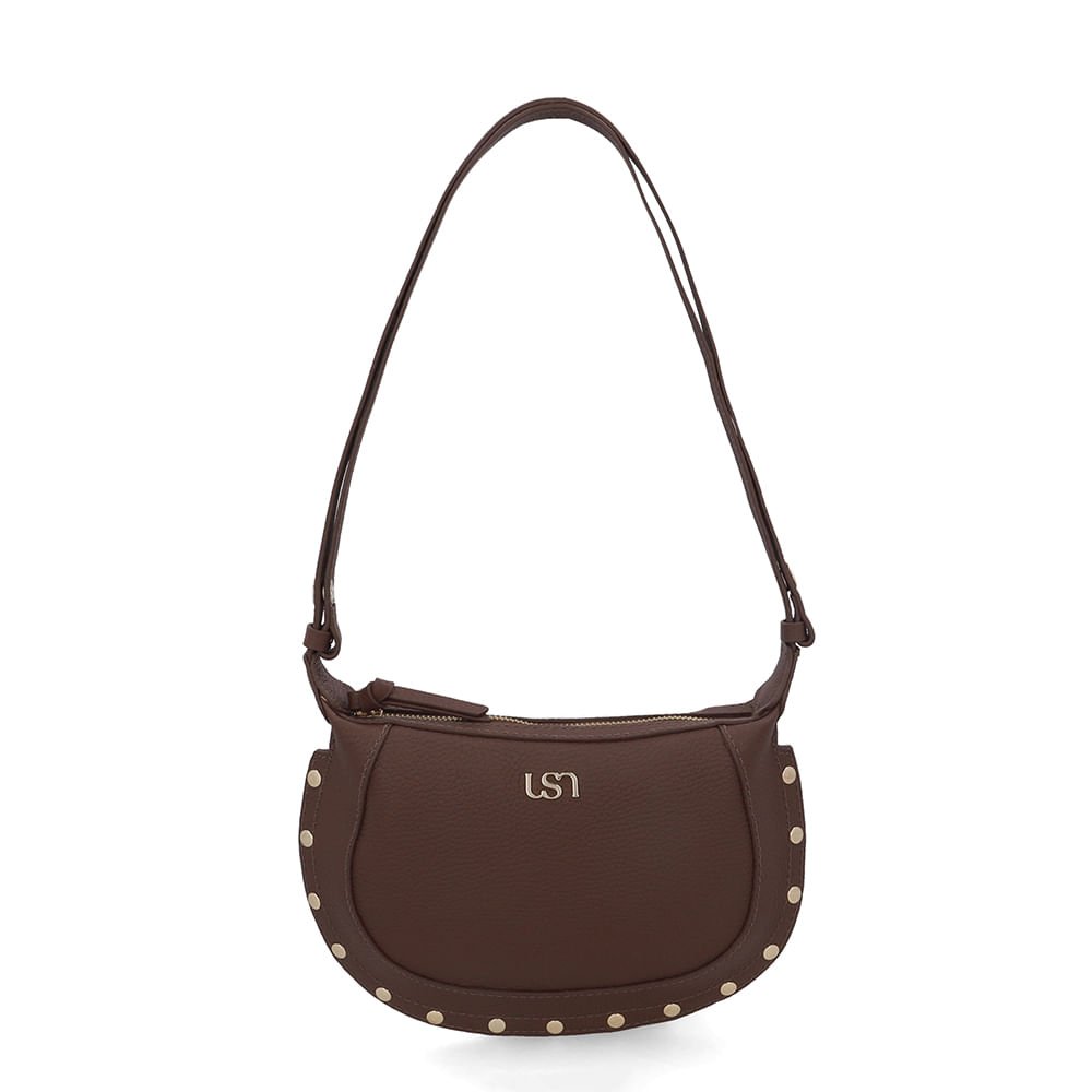 Bolsa Tiracolo Couro Marrom Tachas