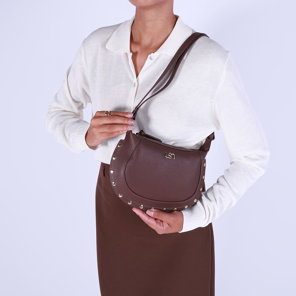 Bolsa Tiracolo Couro Marrom Tachas Marrom 4