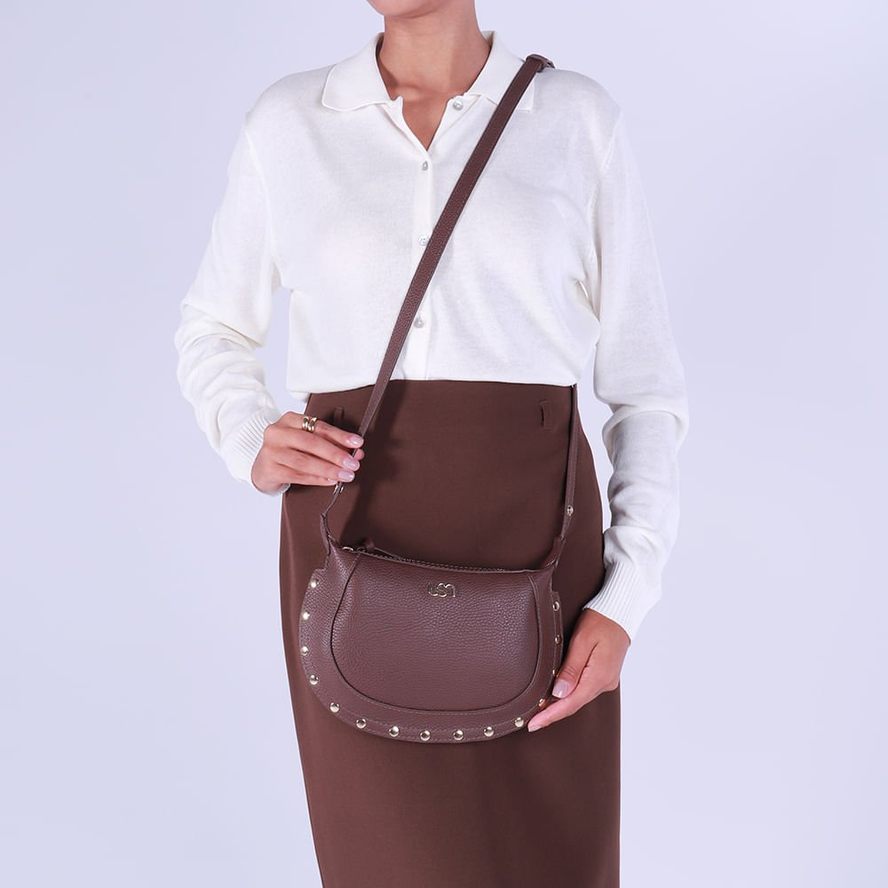 Bolsa Tiracolo Couro Marrom Tachas Marrom 5