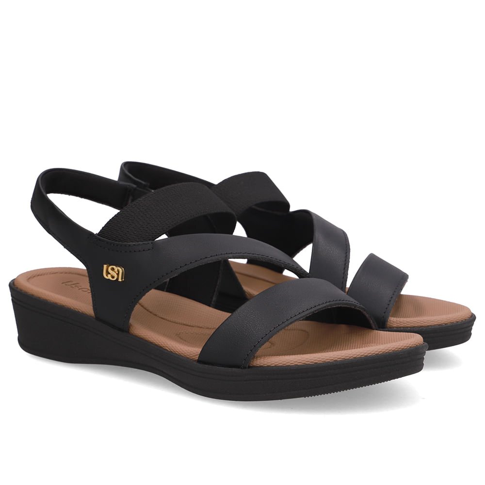 Sandália Baixa Couro Preta Elástico Preto 2