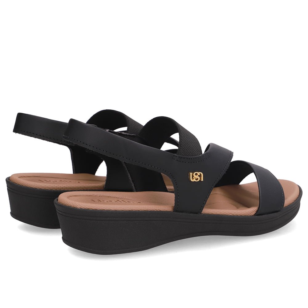 Sandália Baixa Couro Preta Elástico Preto 3