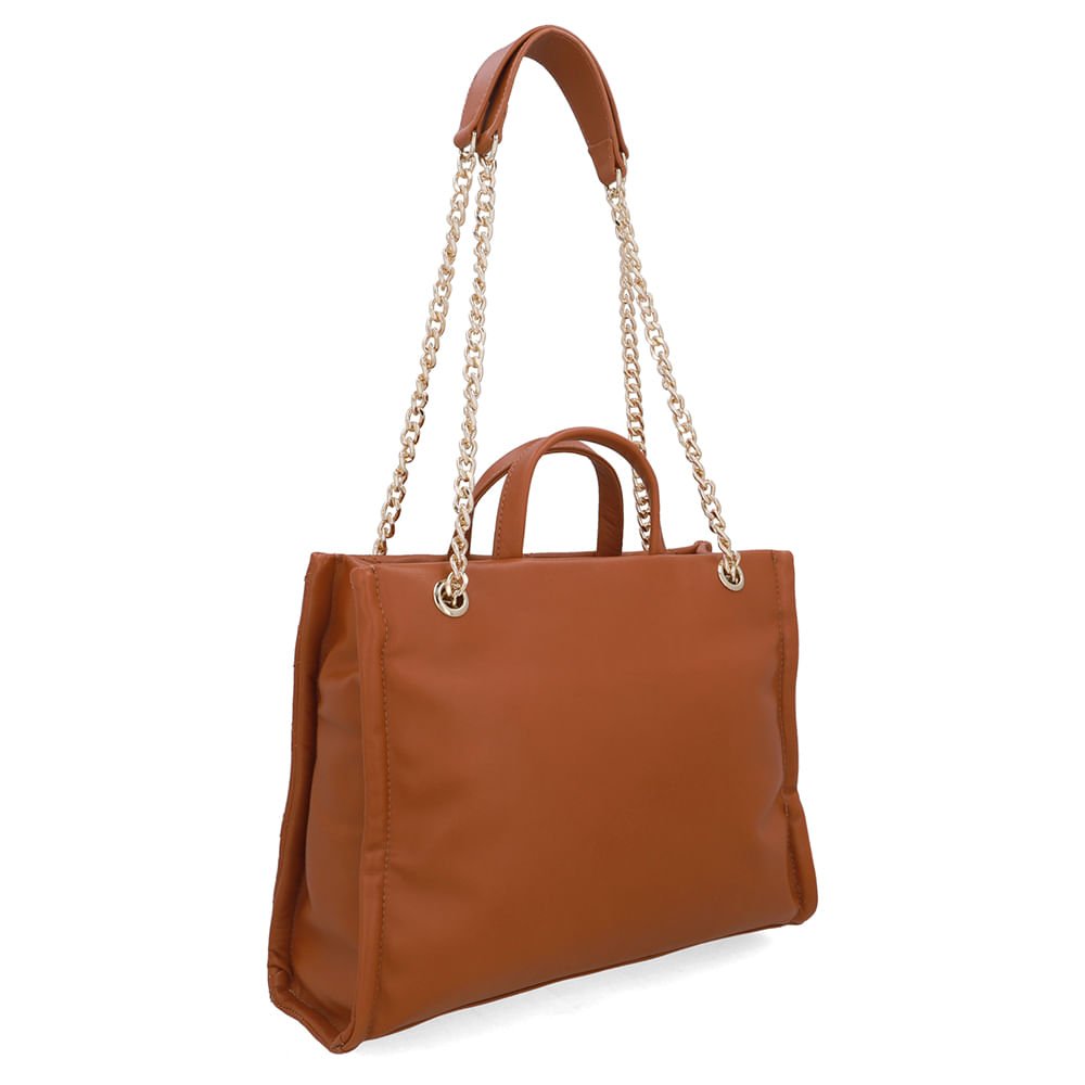 Bolsa Shopper Couro Metalassê Marrom Claro Marrom 2