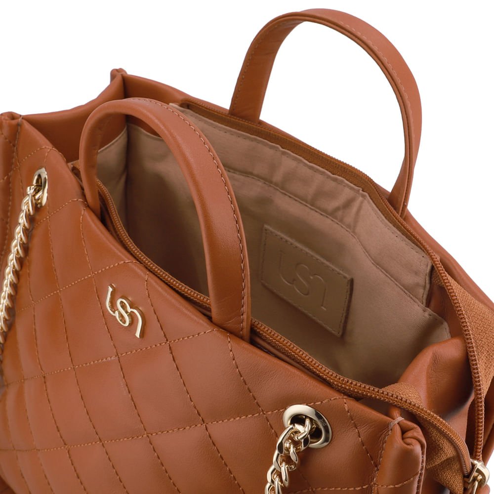 Bolsa Shopper Couro Metalassê Marrom Claro Marrom 3