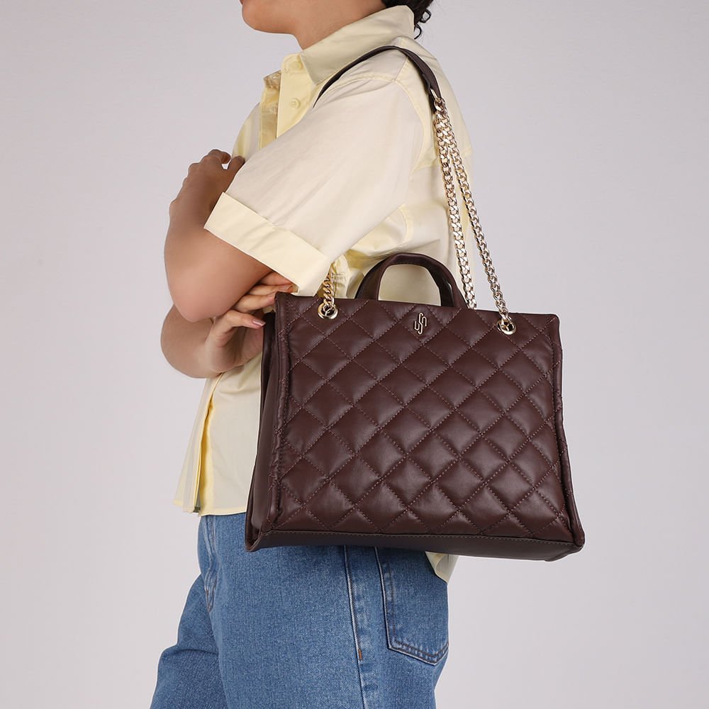 Bolsa Shopper Couro Metalassê Marrom Marrom 4