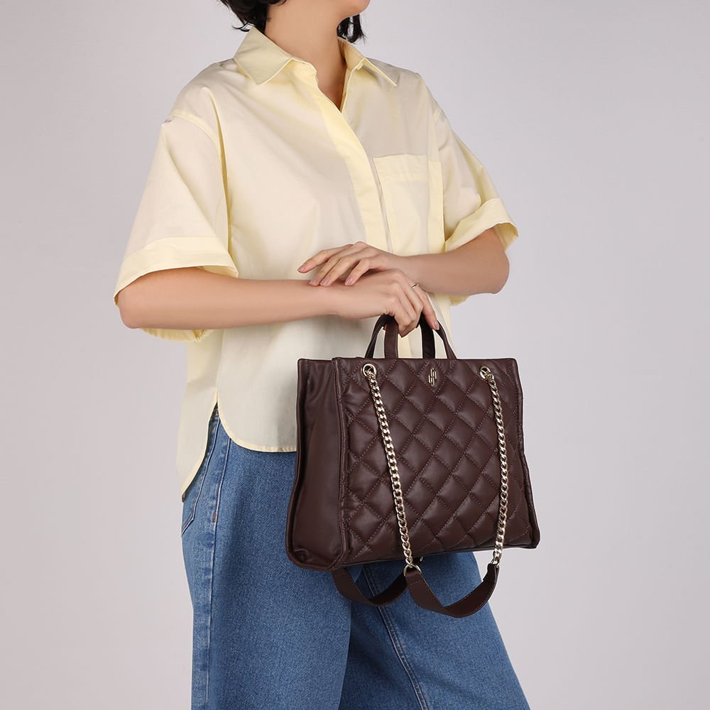 Bolsa Shopper Couro Metalassê Marrom Marrom 5