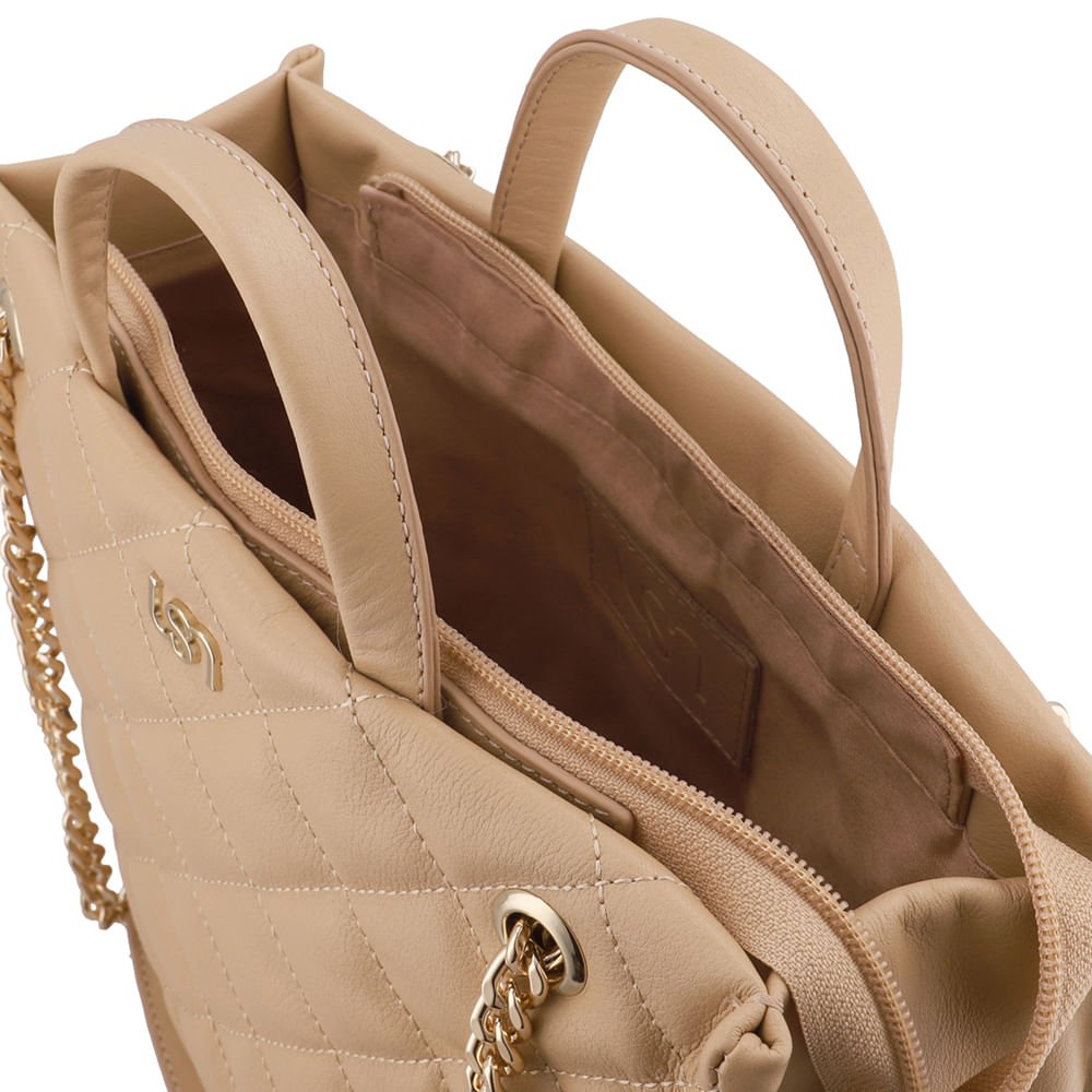 Bolsa Shopper Couro Metalassê Bege Bege 3