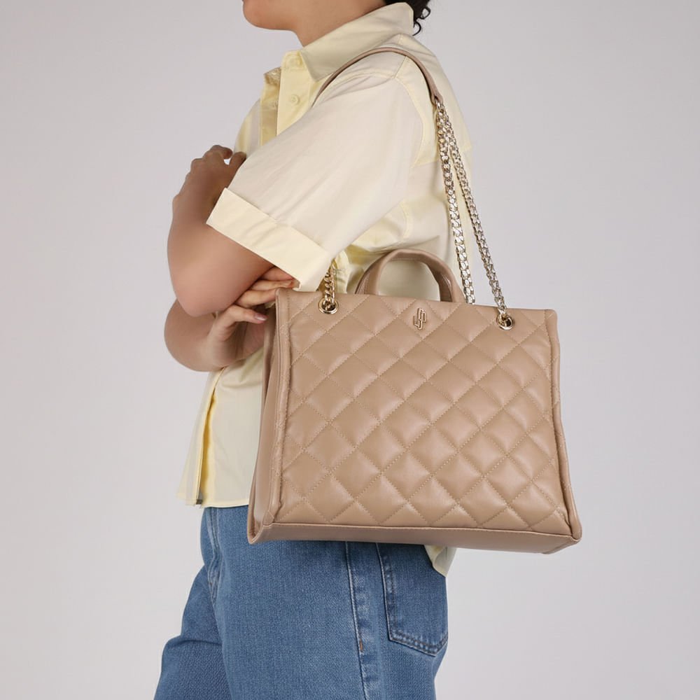 Bolsa Shopper Couro Metalassê Bege Bege 4