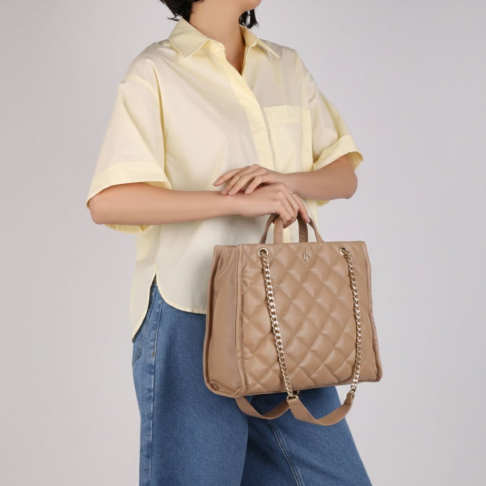 Bolsa Shopper Couro Metalassê Bege Bege 5
