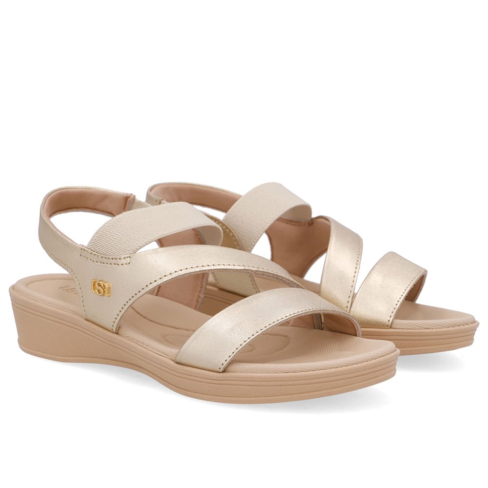 Sandália Baixa Couro Dourada Elástico Dourado 2