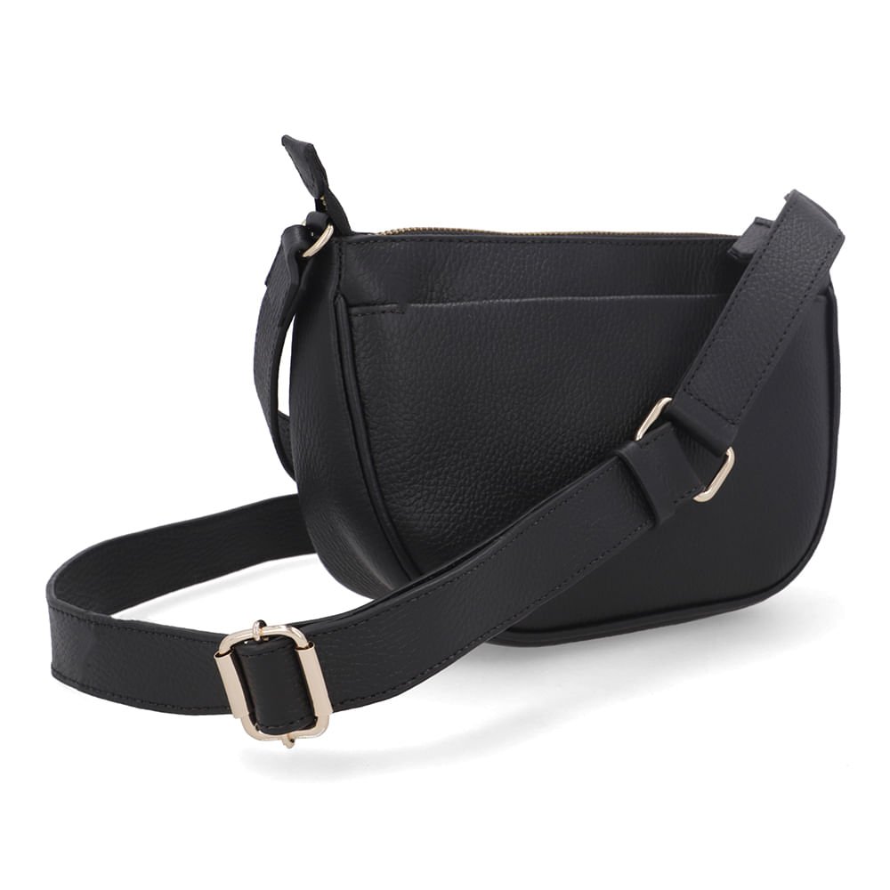 Bolsa Tiracolo Couro Preta Zíper Frontal Preto 2