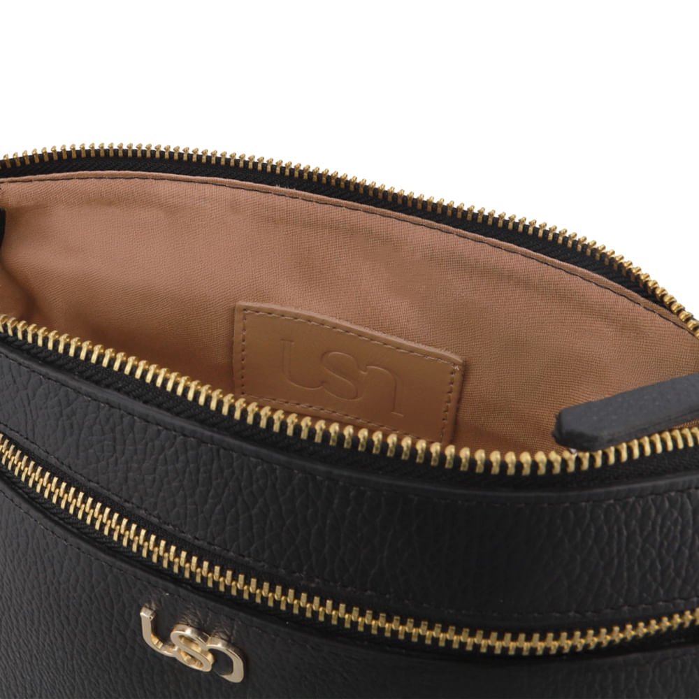 Bolsa Tiracolo Couro Preta Zíper Frontal Preto 3