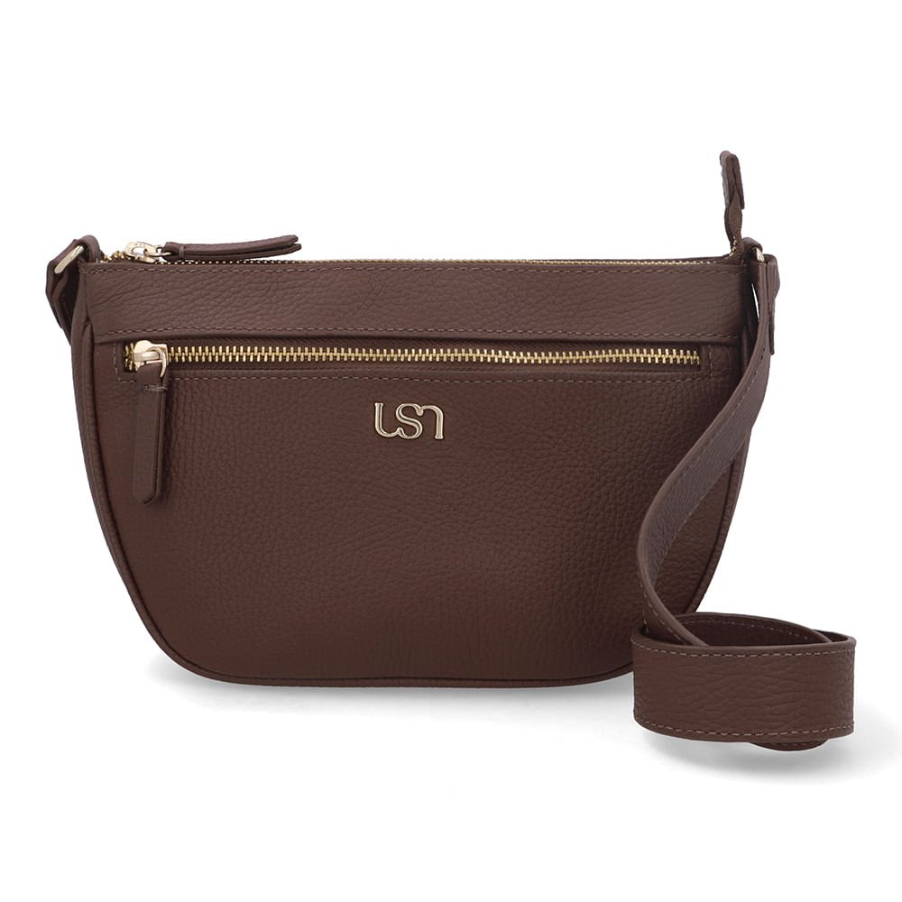 Bolsa Tiracolo Couro Marrom Zíper Frontal