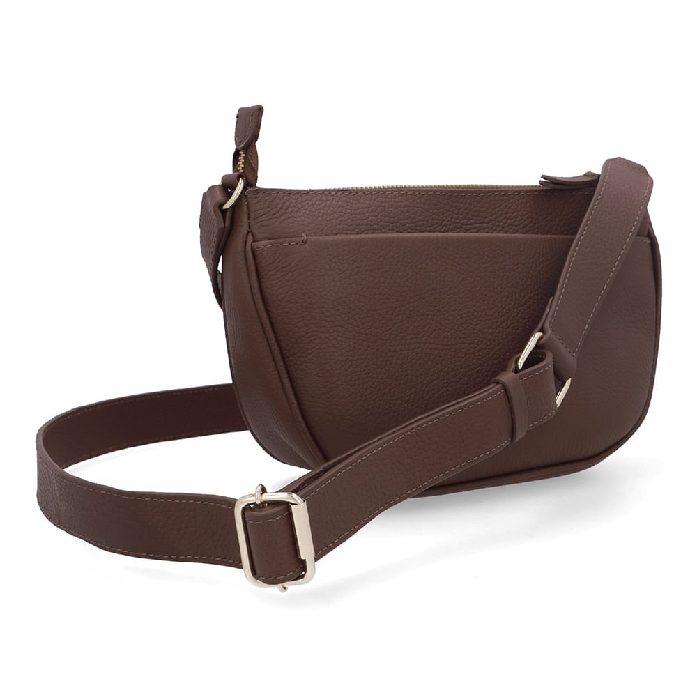 Bolsa Tiracolo Couro Marrom Zíper Frontal Marrom 2