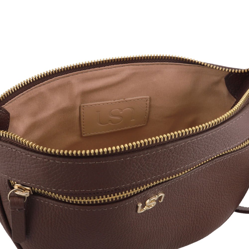 Bolsa Tiracolo Couro Marrom Zíper Frontal Marrom 3