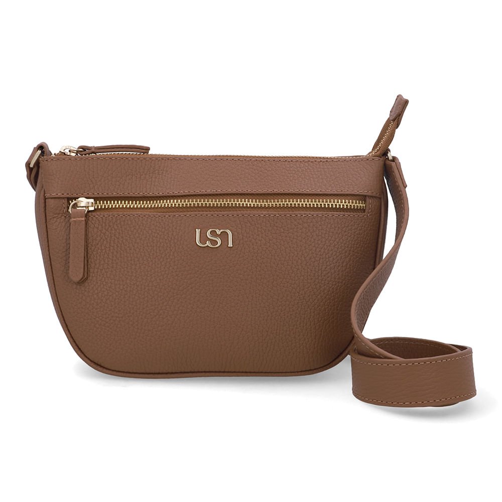 Bolsa Tiracolo Couro Marrom Zíper Frontal
