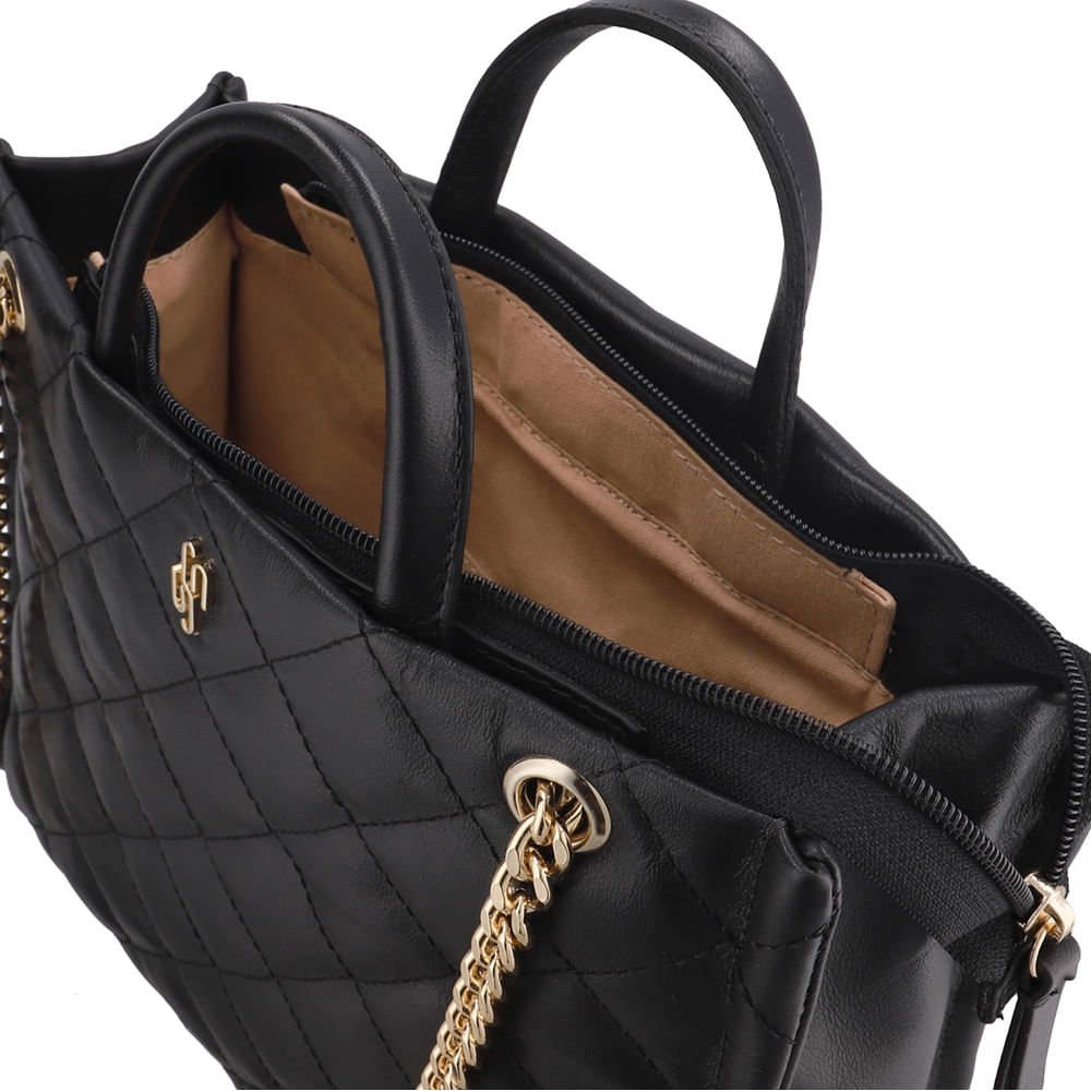 Bolsa Shopper Couro Metalassê Preto Preto 3