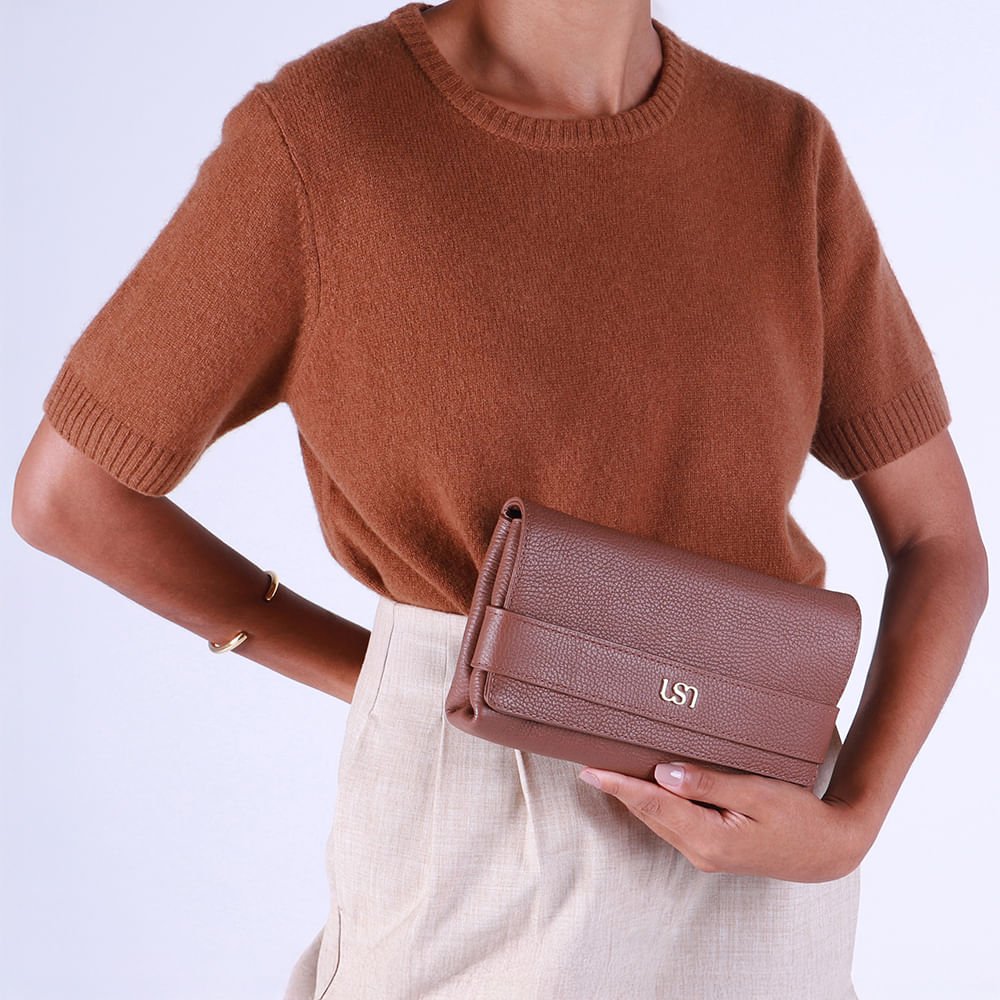 Bolsa Clutch Couro Marrom Marrom 5