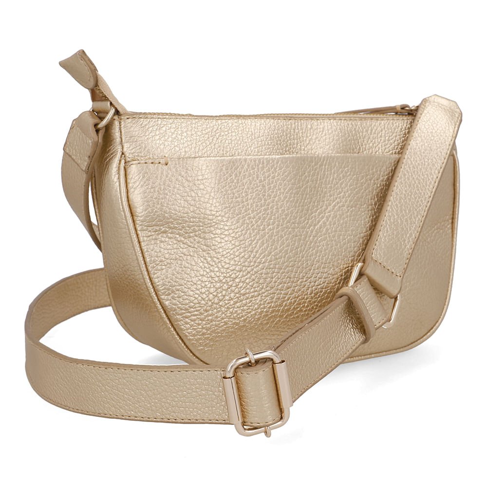 Bolsa Tiracolo Couro Metalizada Ouro Zíper Frontal Dourado 2
