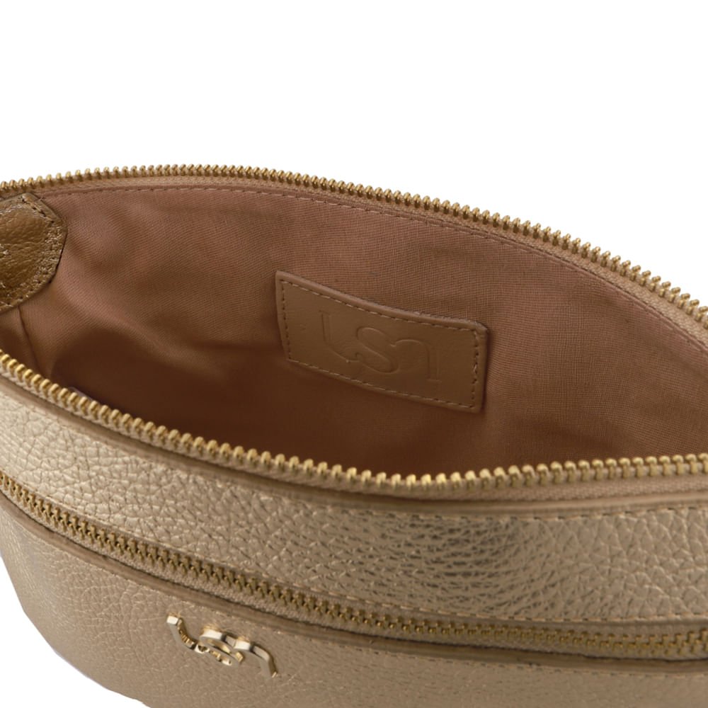Bolsa Tiracolo Couro Metalizada Ouro Zíper Frontal Dourado 3