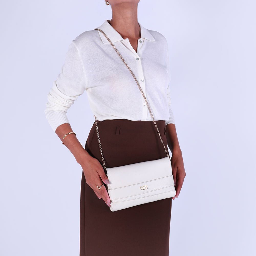 Bolsa Clutch Couro Branca Marfim Marfim 4