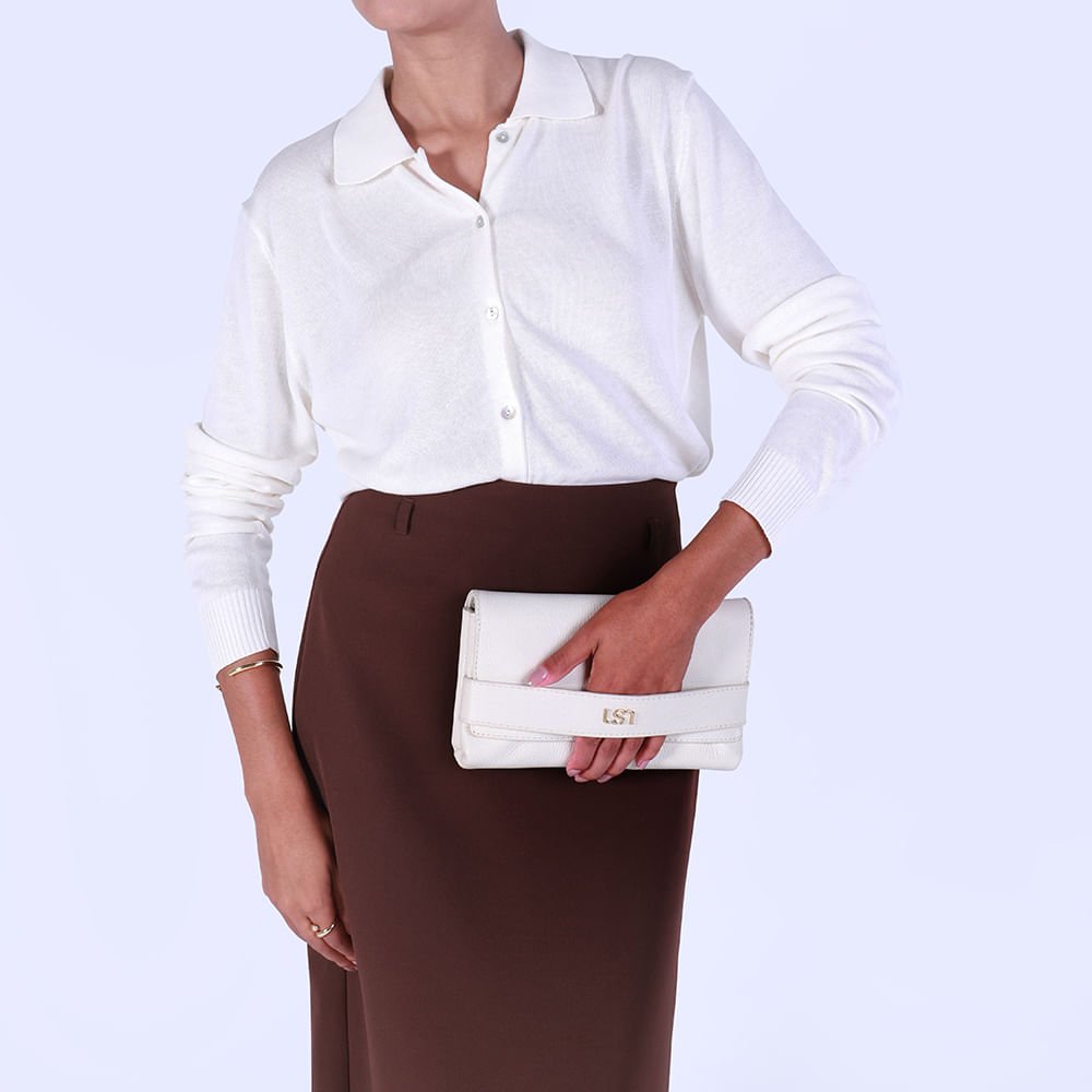 Bolsa Clutch Couro Branca Marfim Marfim 5