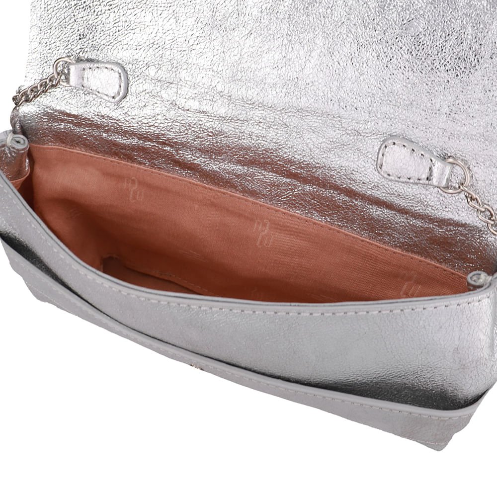 Bolsa Clutch Couro Metalizado Prata Prata 3