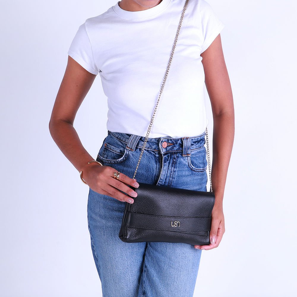 Bolsa Clutch Couro Preta Preto 4